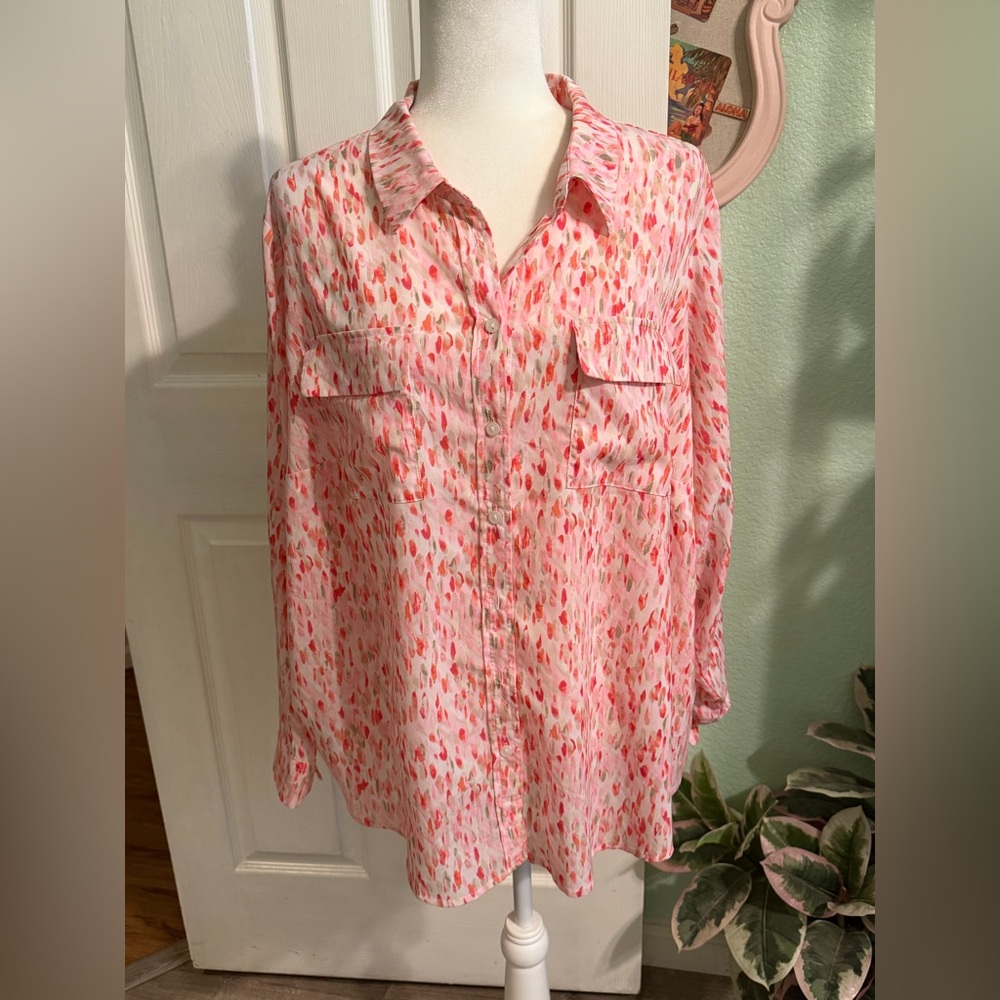 Apt. 9 Pink & Coral Printed Button-Down Blouse